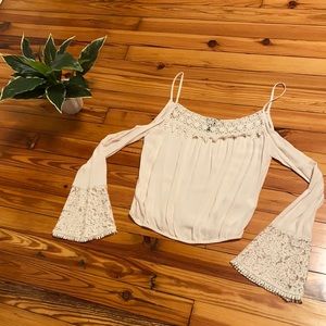 Cream long sleeved crop top